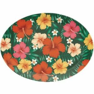 Tropical Flowers Oval Plastic Tray 10in x 14in 1/ct