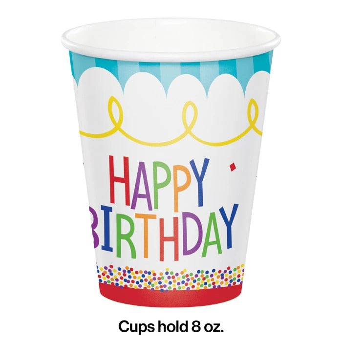 Cake Birthday Paper Cups 8oz 8/ct