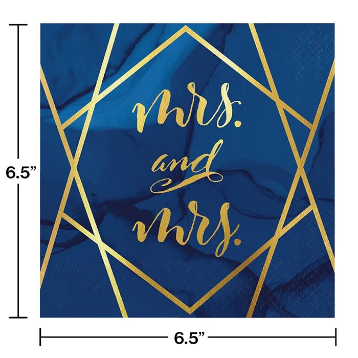 Navy Blue And Gold Geode Mrs. And Mr. Luncheon Napkins 16/ct