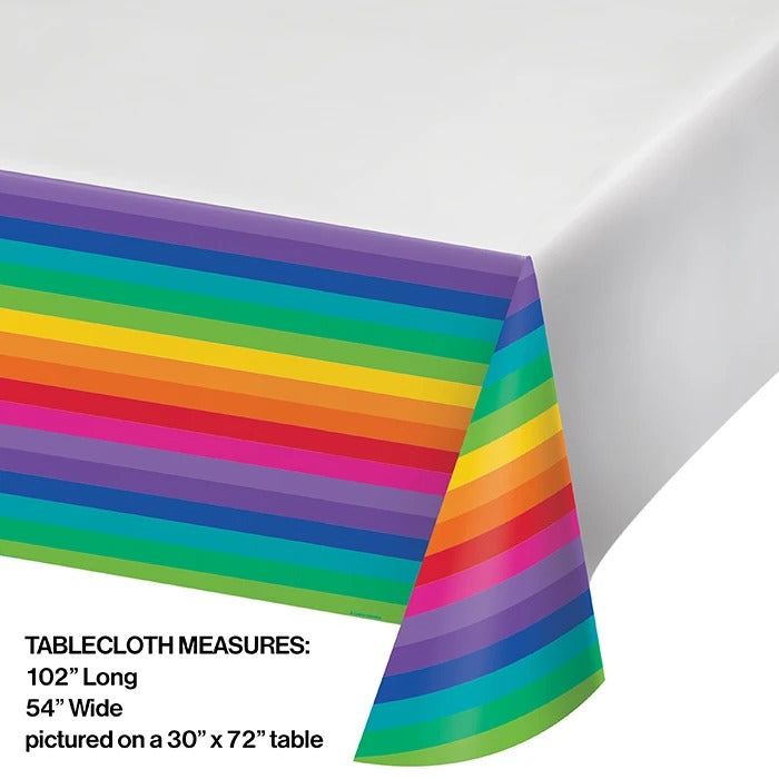 Rainbow Plastic Table Cover 102in x 54in