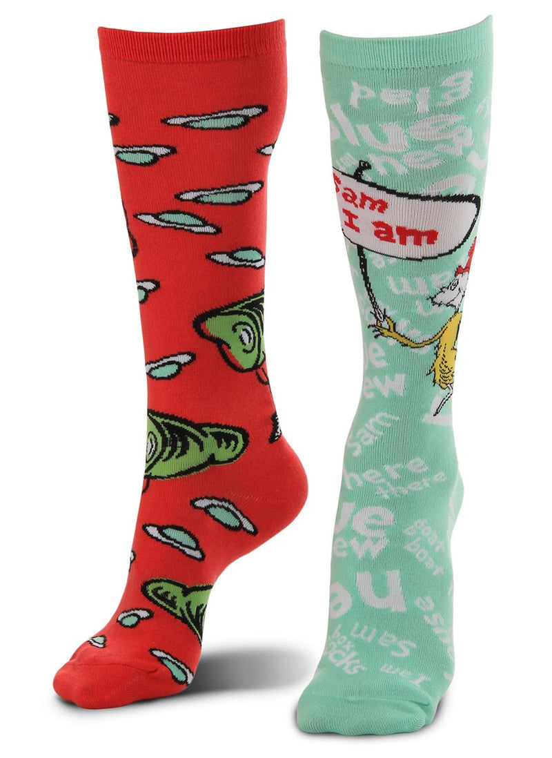 Dr. Seuss Green Eggs & Ham Mismatched Knee High Costume Socks