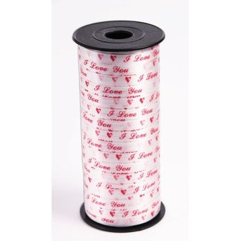 3/16in x100 Yards Curling Ribbon Printed I Love You