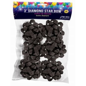 Black Diamond Star Bows 3in  6/ct