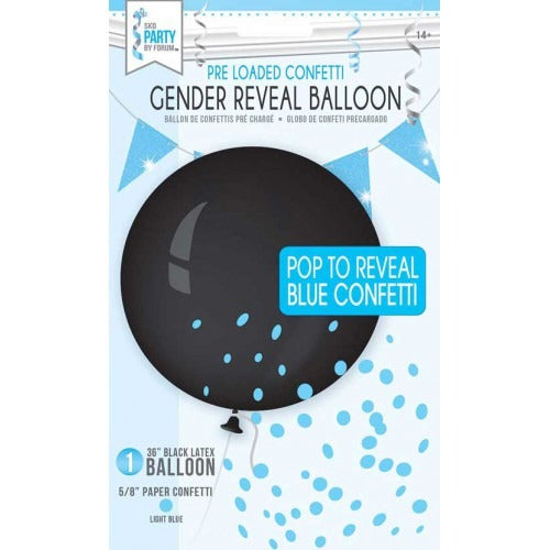 Gender Reveal  Latex Balloon Black W/Light Blue Confetti 36in 1/ct