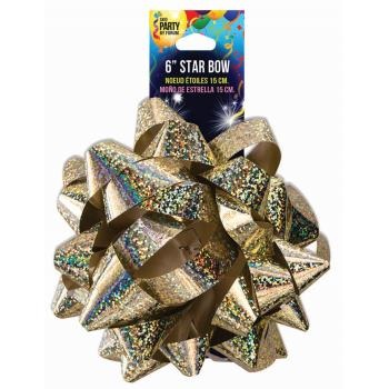 Gold Holographic Star Bow 6in