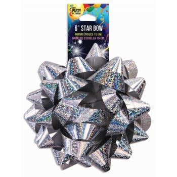 Silver Holographic Star Bow 6in