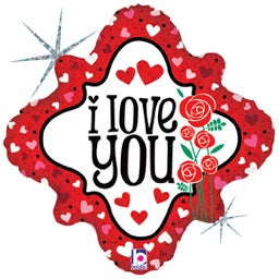 18" I Love You Hearts/Roses Holographic - 616