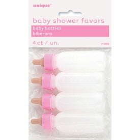 Baby Bottles Favors - Pink Top 3.5in 4/ct