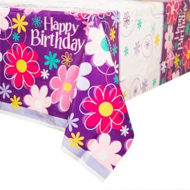 Birthday Blossoms Rectangular Plastic Table Cover 54in x 84in