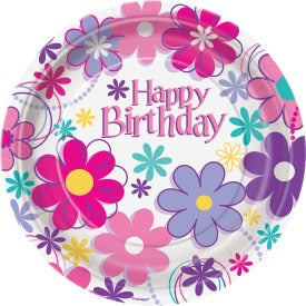 Birthday Blossoms Round Dessert Plates 7in 8/ct