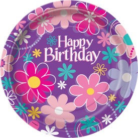 Birthday Blossoms Round Dinner Plates 9in 8/ct