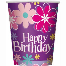 Birthday Blossoms Paper Cups 9oz 8/ct