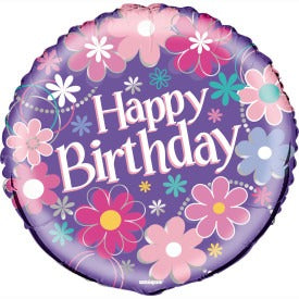 Birthday Blossoms Round Foil Balloon 18in