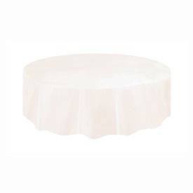 Ivory Solid Round Plastic Table Cover, 84in