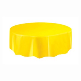 Sunflower Yellow Solid Round Plastic Table Cover, 84in