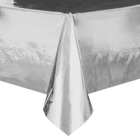 Silver Foil Rectangular Plastic Table Cover 54inx108in