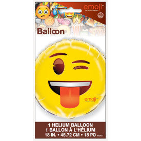 Wink Emoji Round Foil Balloon 18in, Packaged