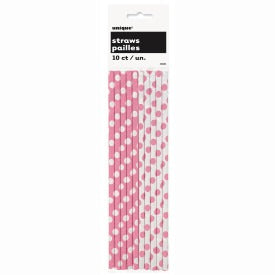 Hot Pink Dots Paper Straws 10/ct