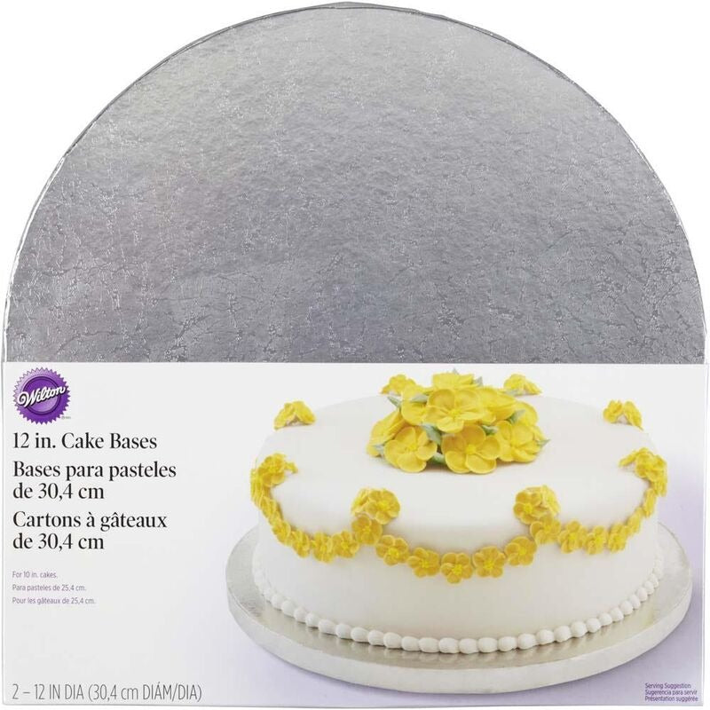 Round Silver Cake Base 12in 2/ct